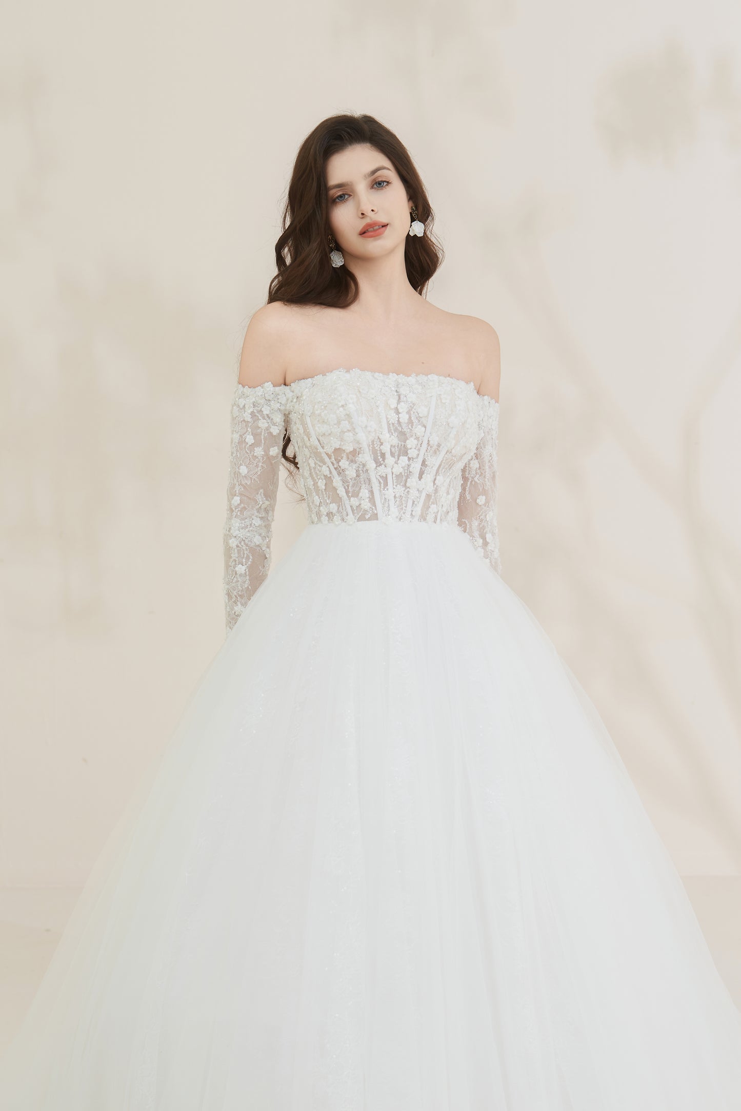 sweet lace high end designer wedding gown with lace and long sleeves