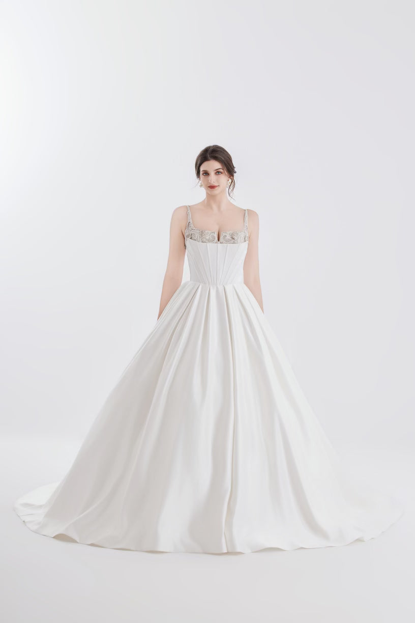 grand wedding gown in mikado square neckline