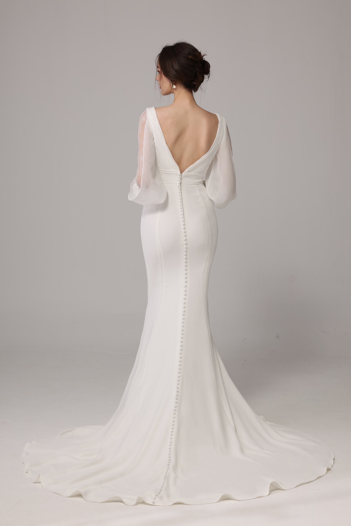 deep v back wedding dress, wedding dress with buttons, small train wedding dress, bridal gown custom, Wedding Dress, Brisbane wedding dress, custom wedding dress, lace wedding dress, a-lined wedding dress, wedding dress with sleeves