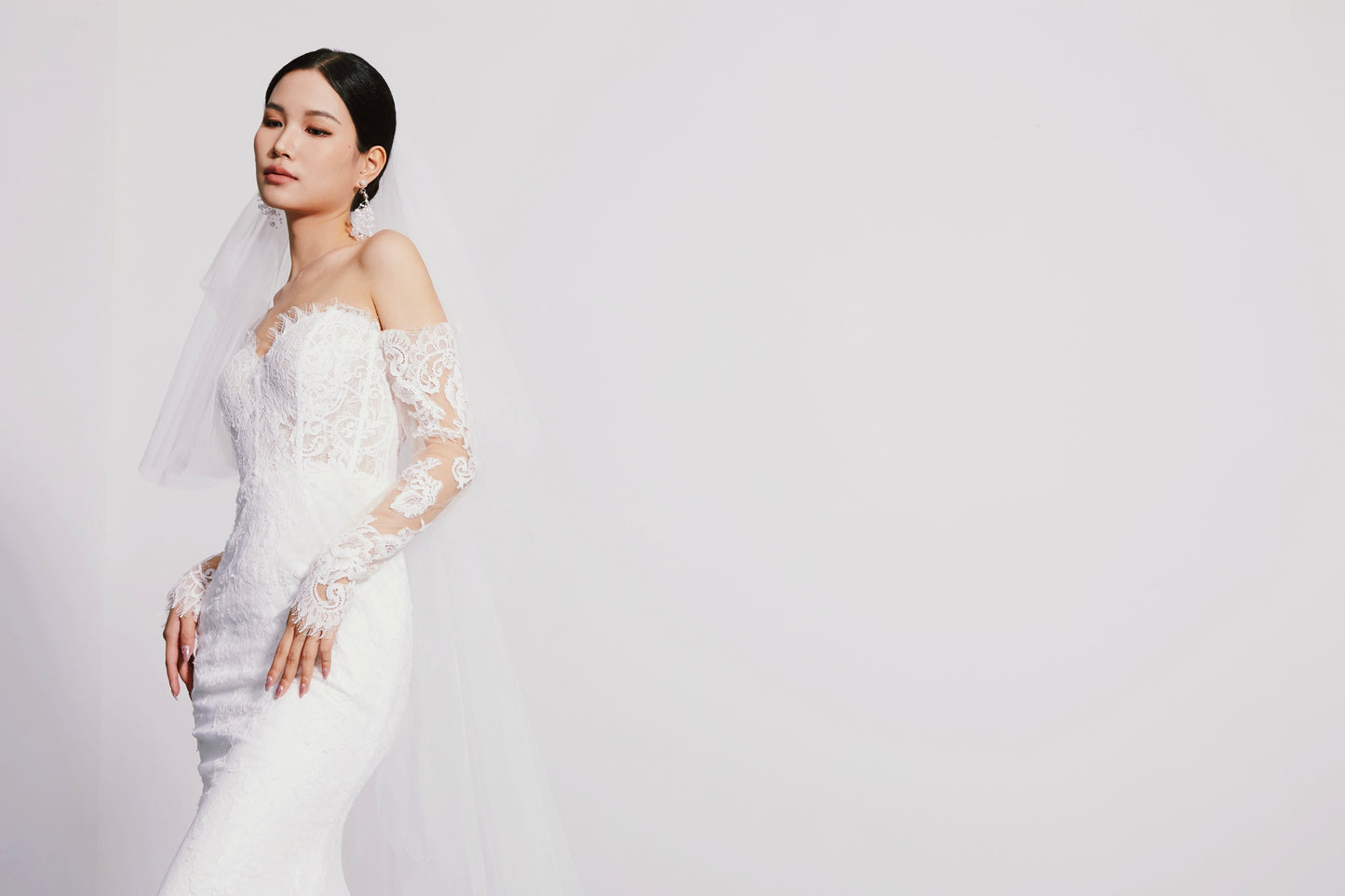 off the shoulder lace wedding dress