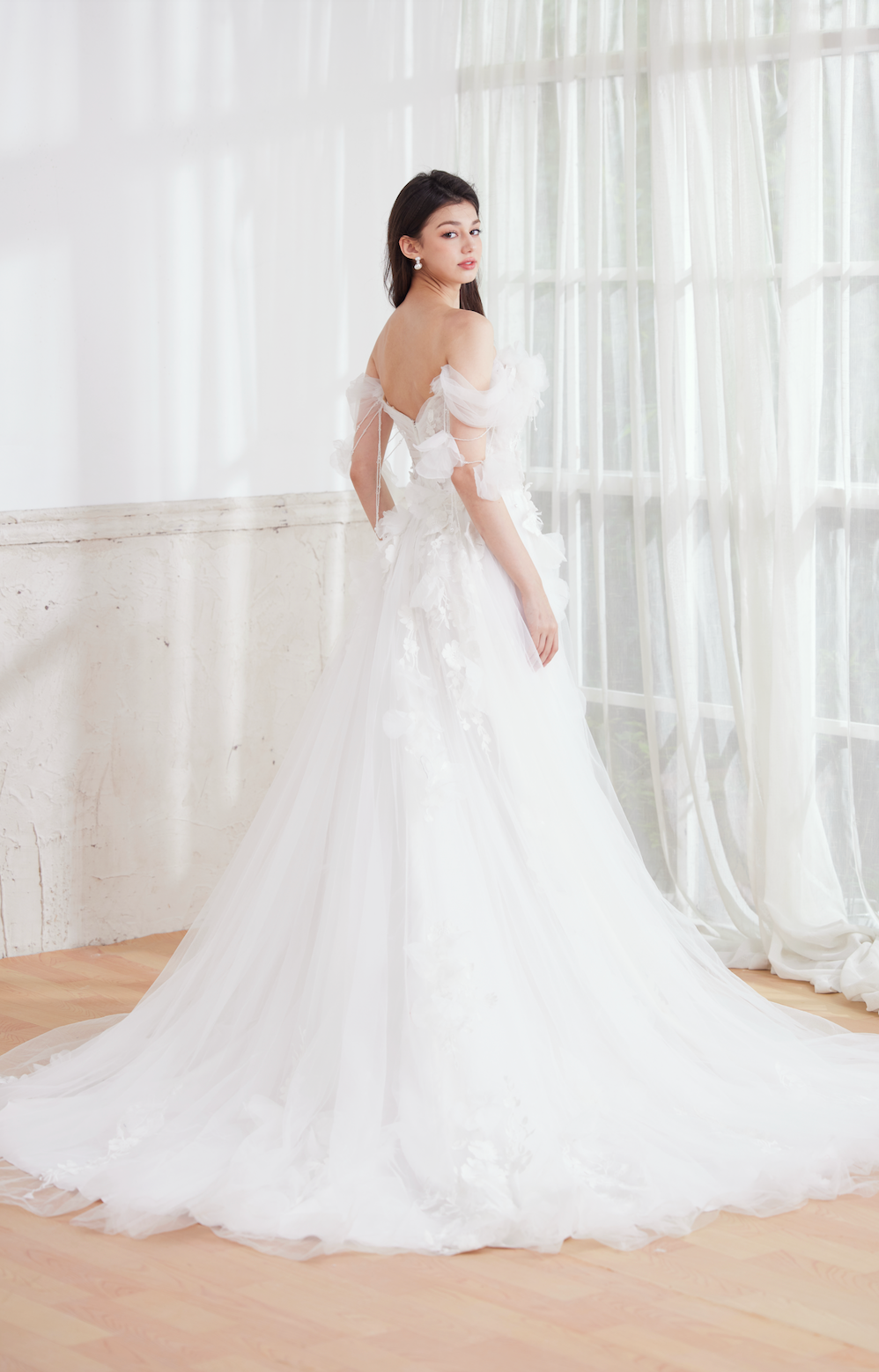 low set back wedding gown