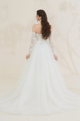 romantic lace wedding gown with detachable alined skirt