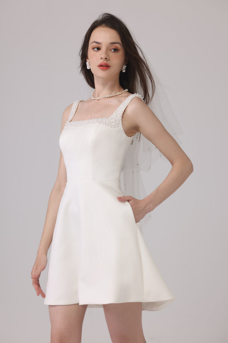 square neck short wedding dress with pockets 