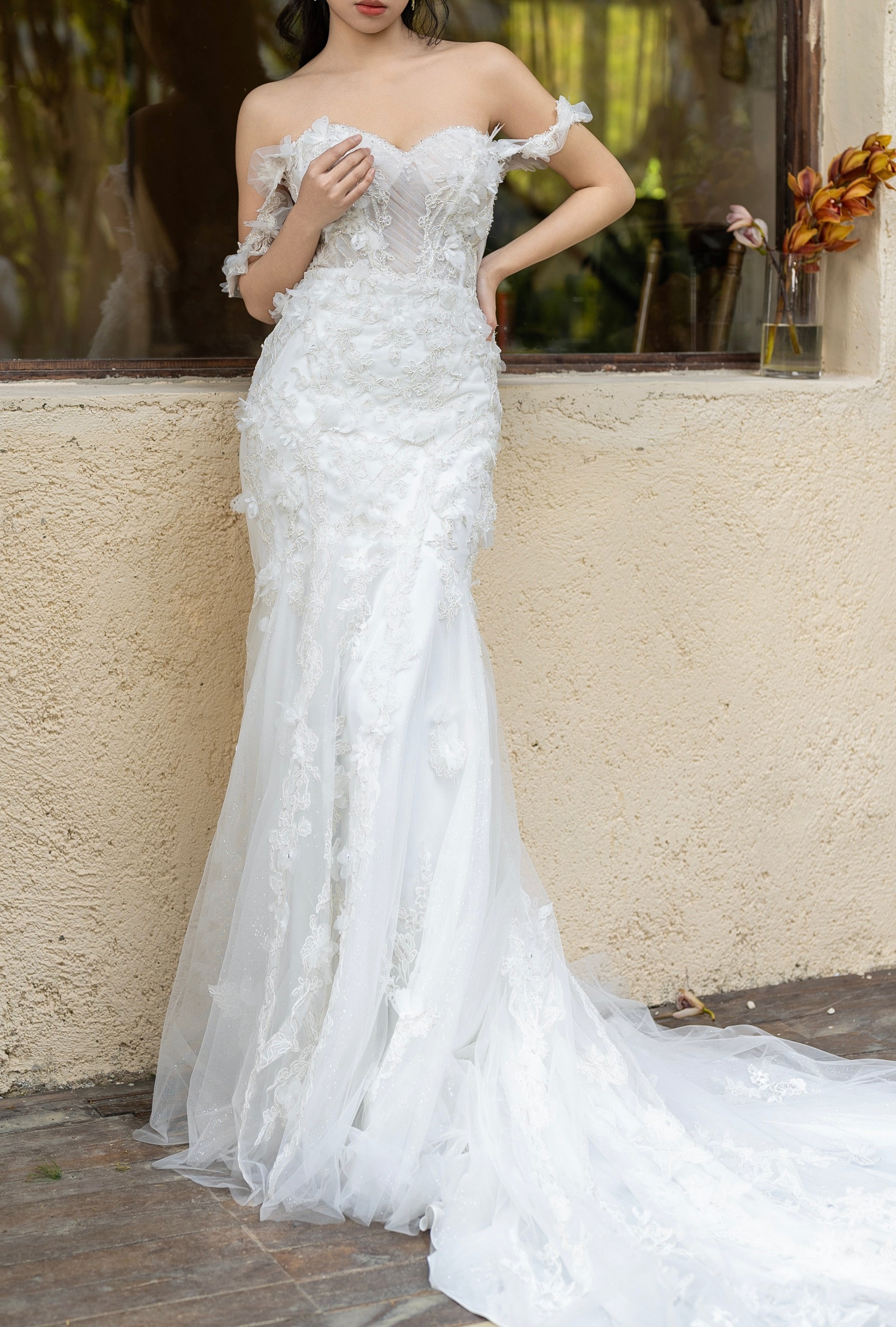 white fit and flare wedding dress Angela Fit-and-Flare Wedding Gown – La Bridal Maison