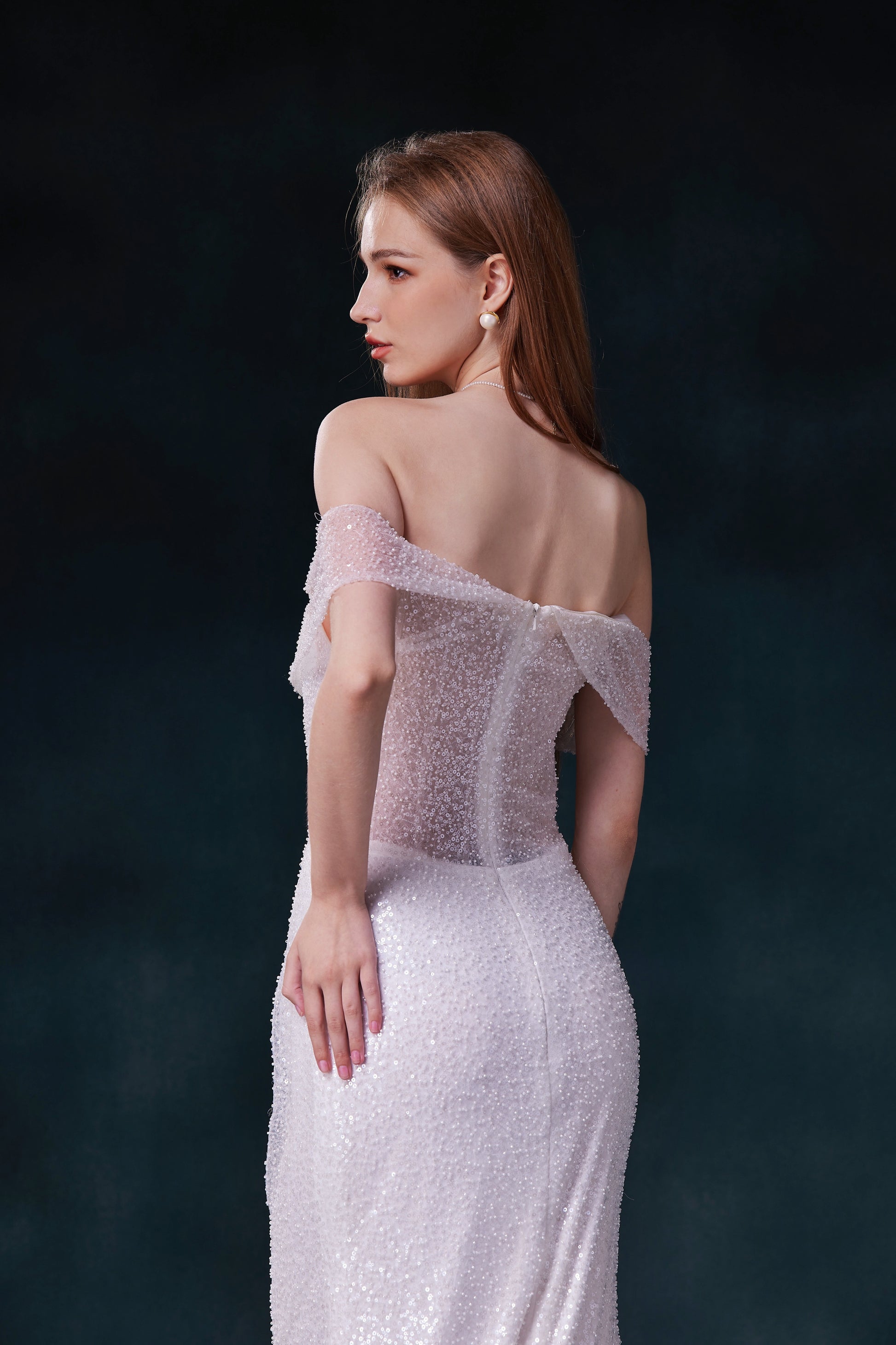 drapped shoulder wedding gown brisbane