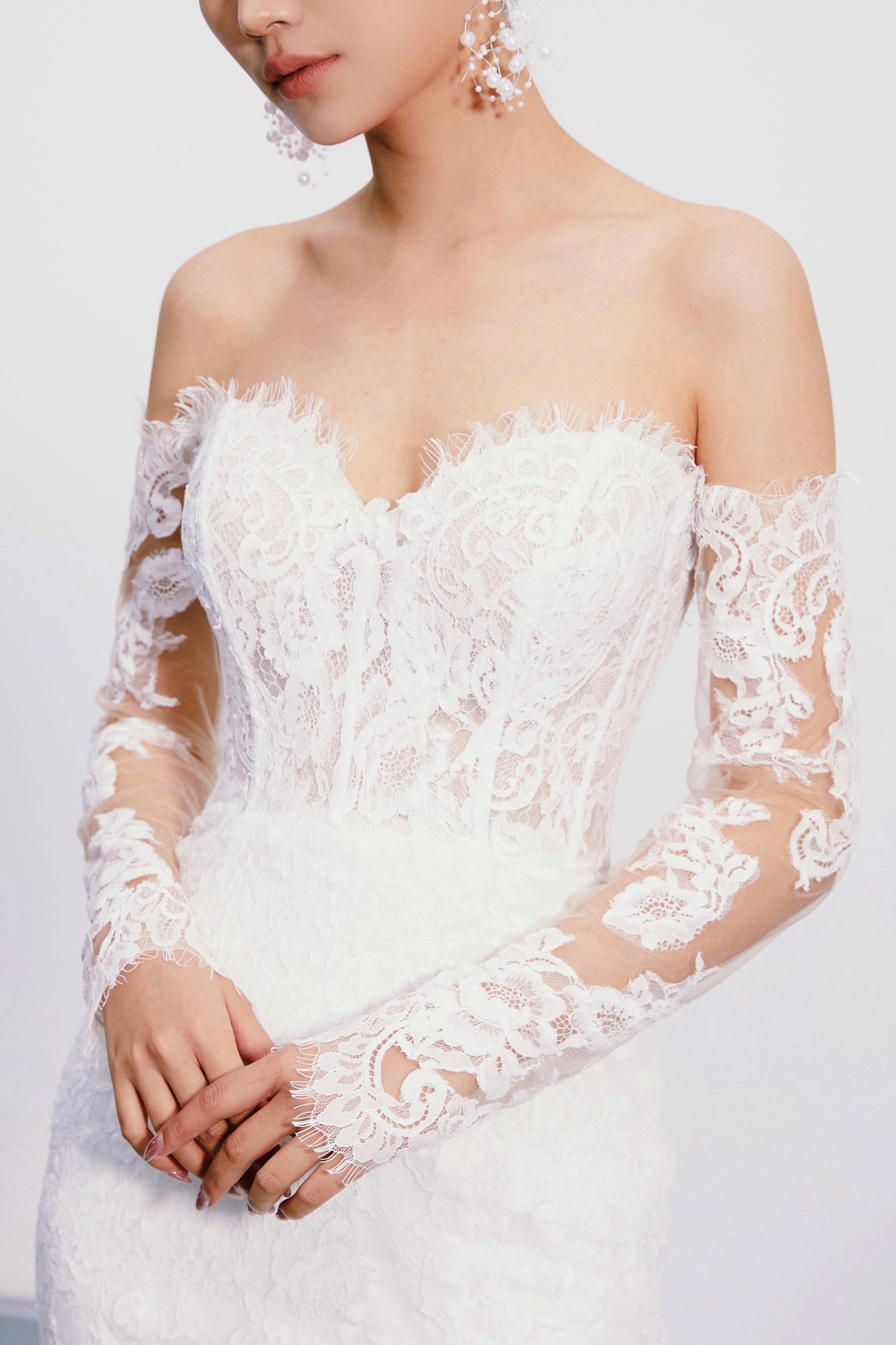 soft french lace wedding gown with sleeves