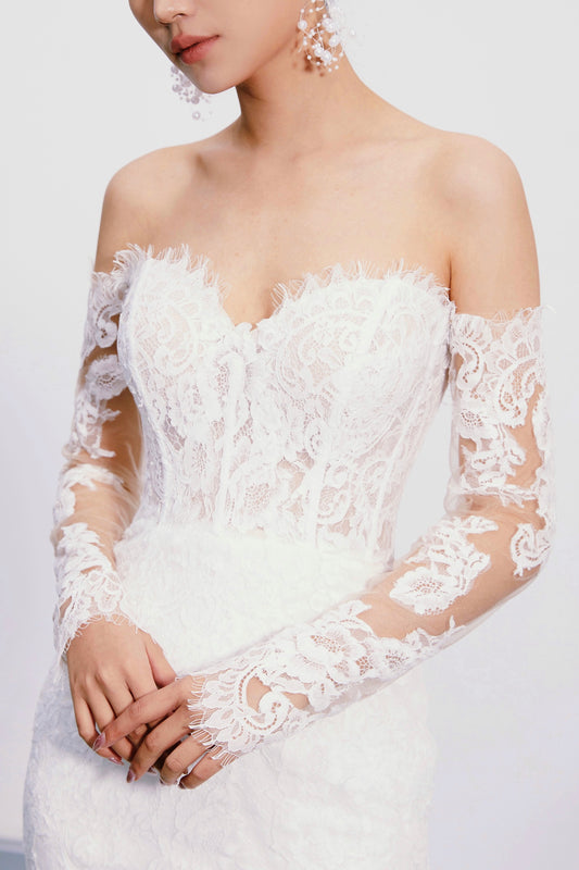soft french lace wedding gown with sleeves