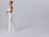 stunning train detailed sleek wedding dress