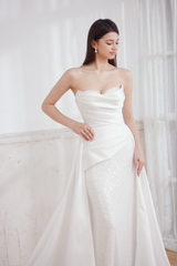 alined wedding dress, wedding dress over skirt 