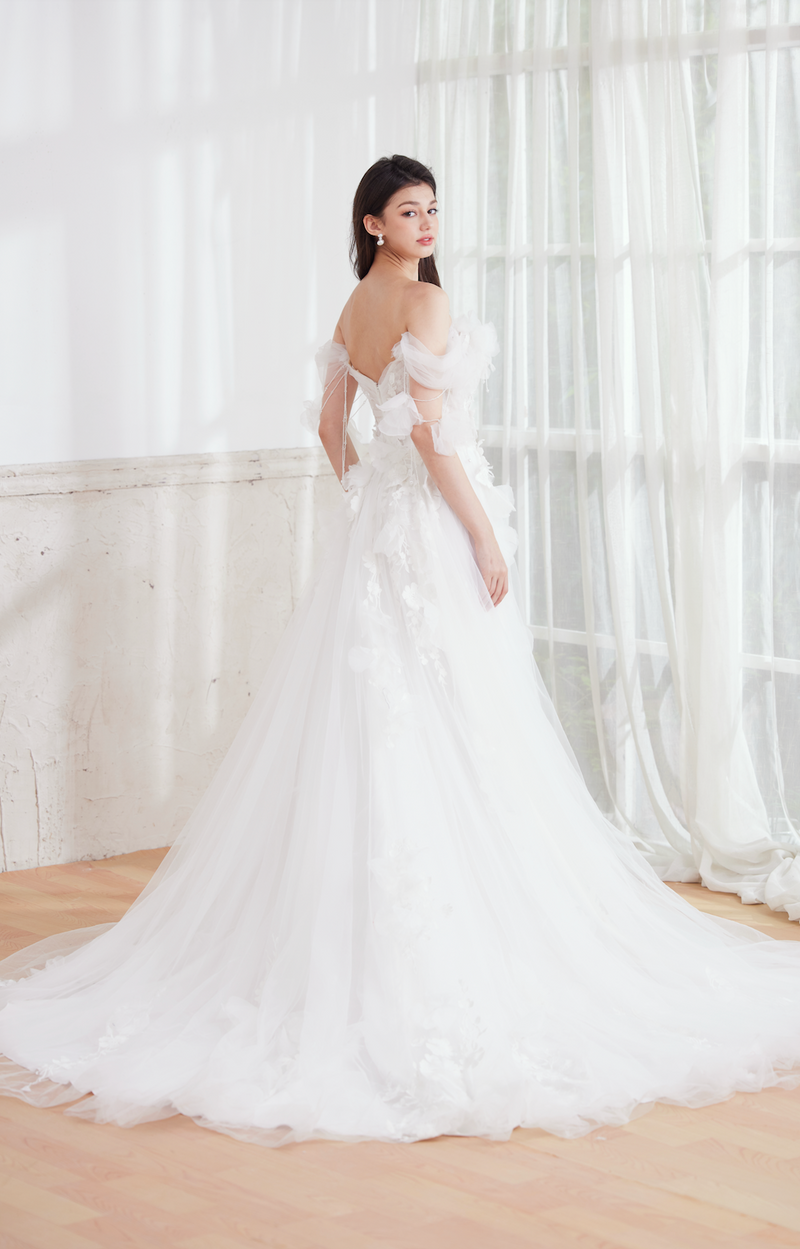 low set back wedding gown 