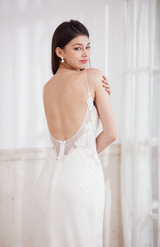 low set back wedding dress
