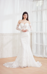 lace wedding gown, lace long sleeves wedding gown
