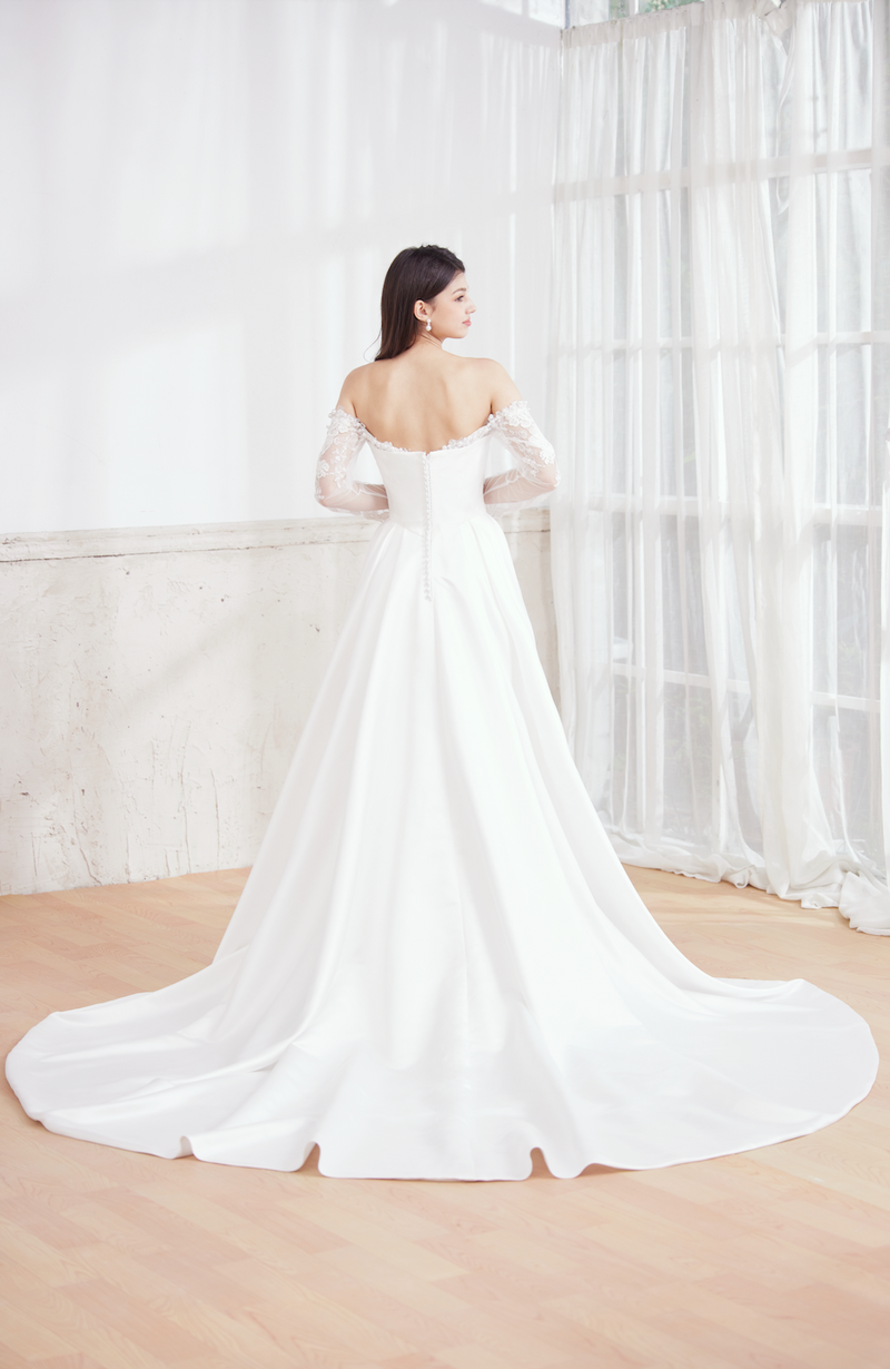 mikado wedding gown, overskirt gown