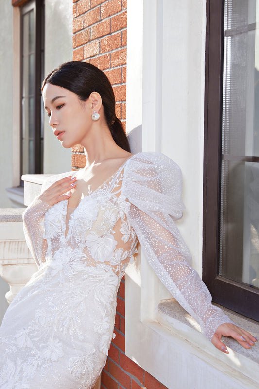 long sleeves classic bridal gowns