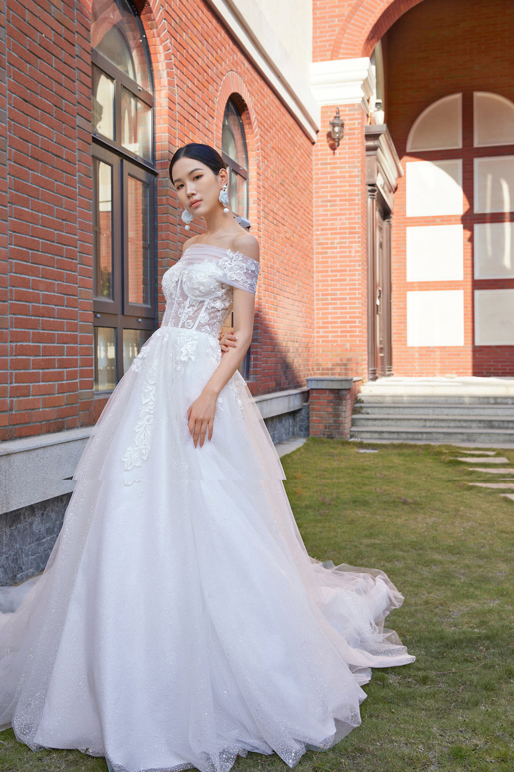 off the shoulder wedding gown, Wedding Dress, Brisbane wedding dress, custom wedding dress, lace wedding dress, a-lined wedding dress, wedding dress with sleeves